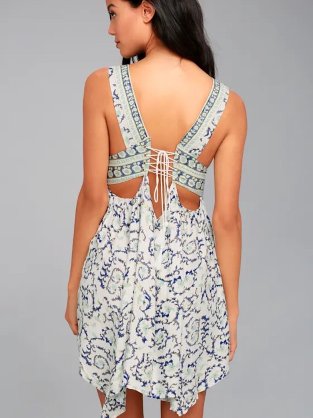Lulu's Early Morning Rain Lace Up Dress Small